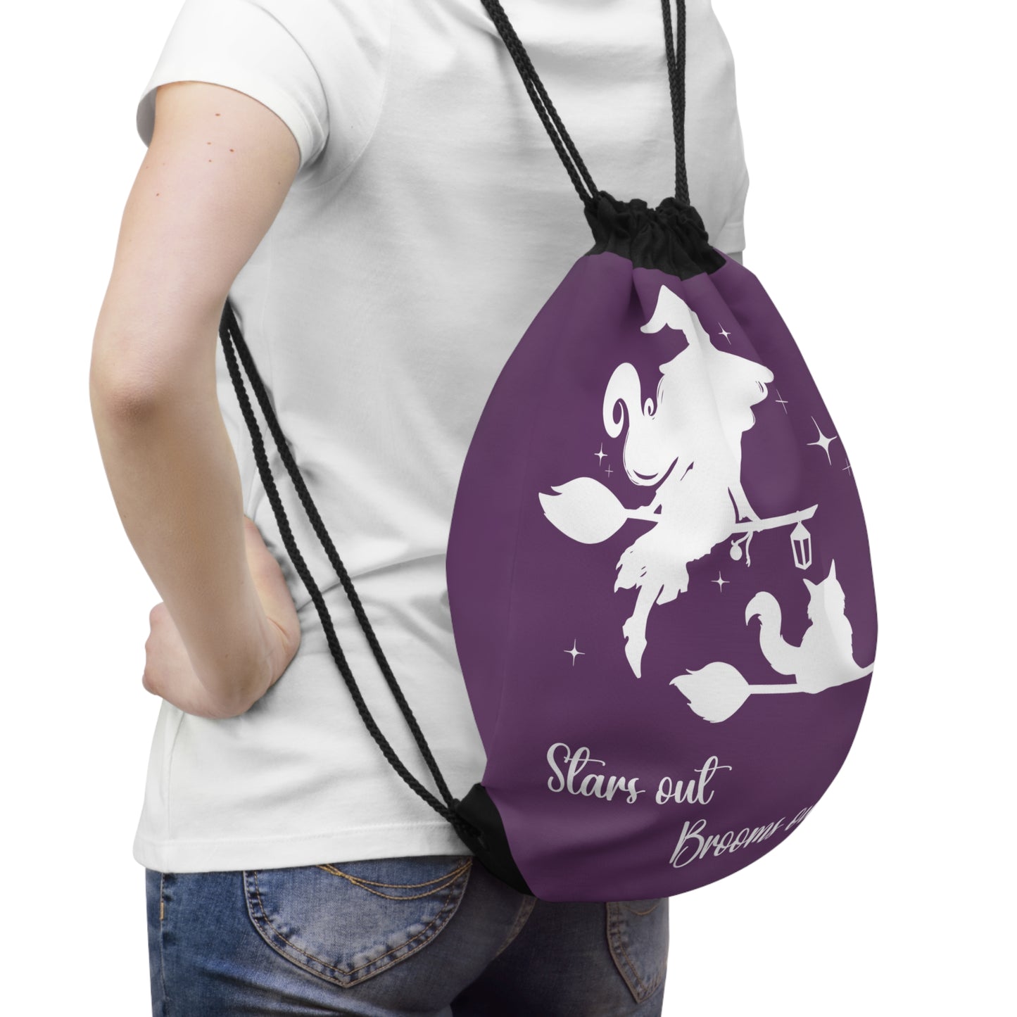 Light Shadow Witch with Cat Drawstring Bag