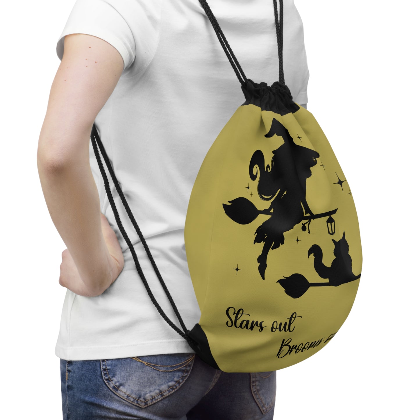 Dark Shadow Witch with Cat Drawstring Bag