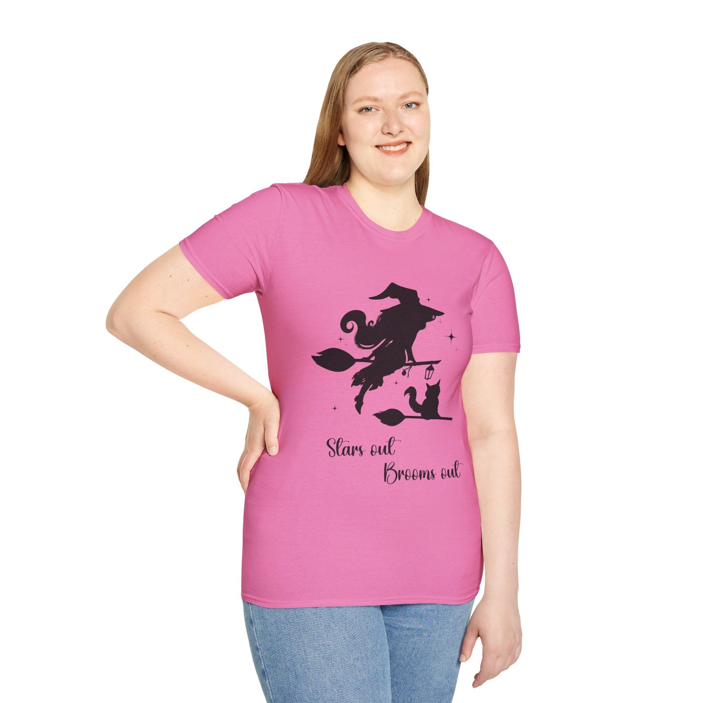 Dark Shadow Witch with Cat Unisex Softstyle T-Shirt XS-5XL