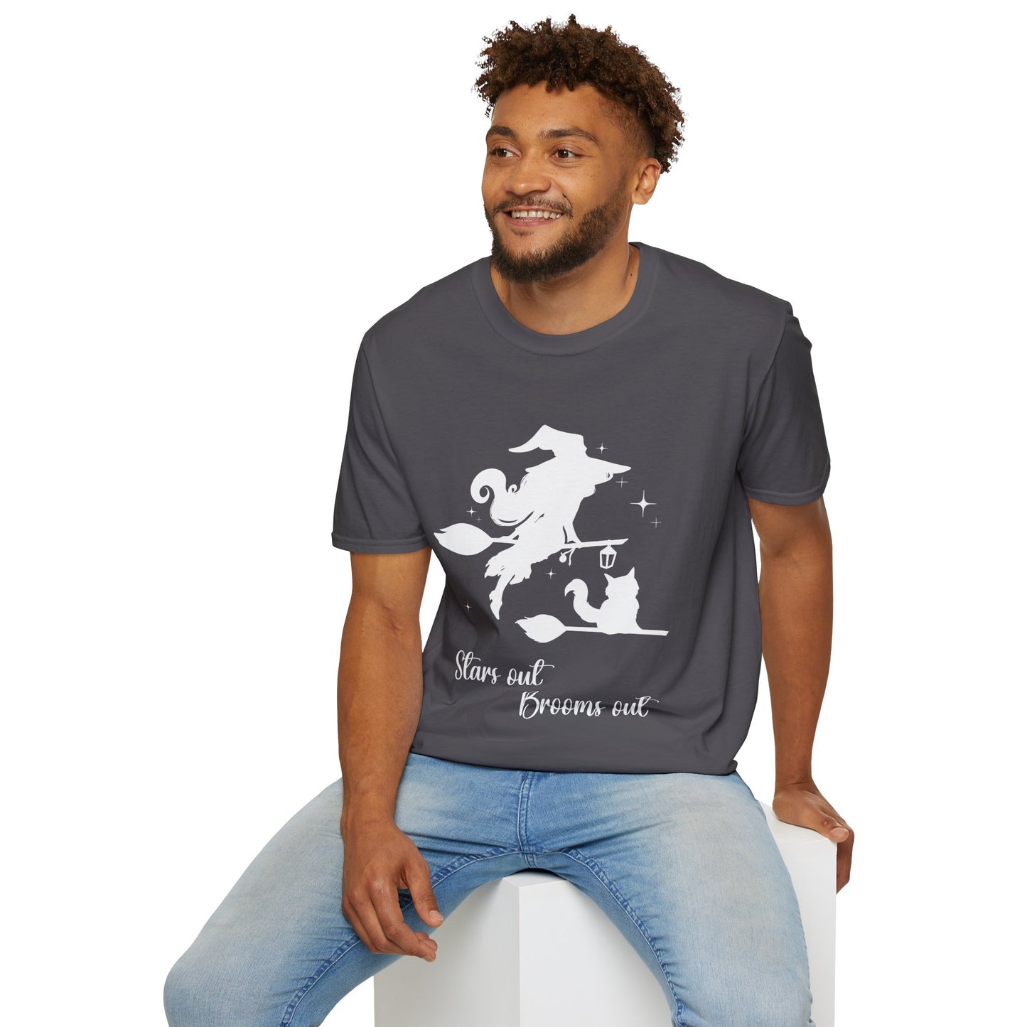 Light Shadow Witch with Cat Unisex Softstyle T-Shirt XS-5XL