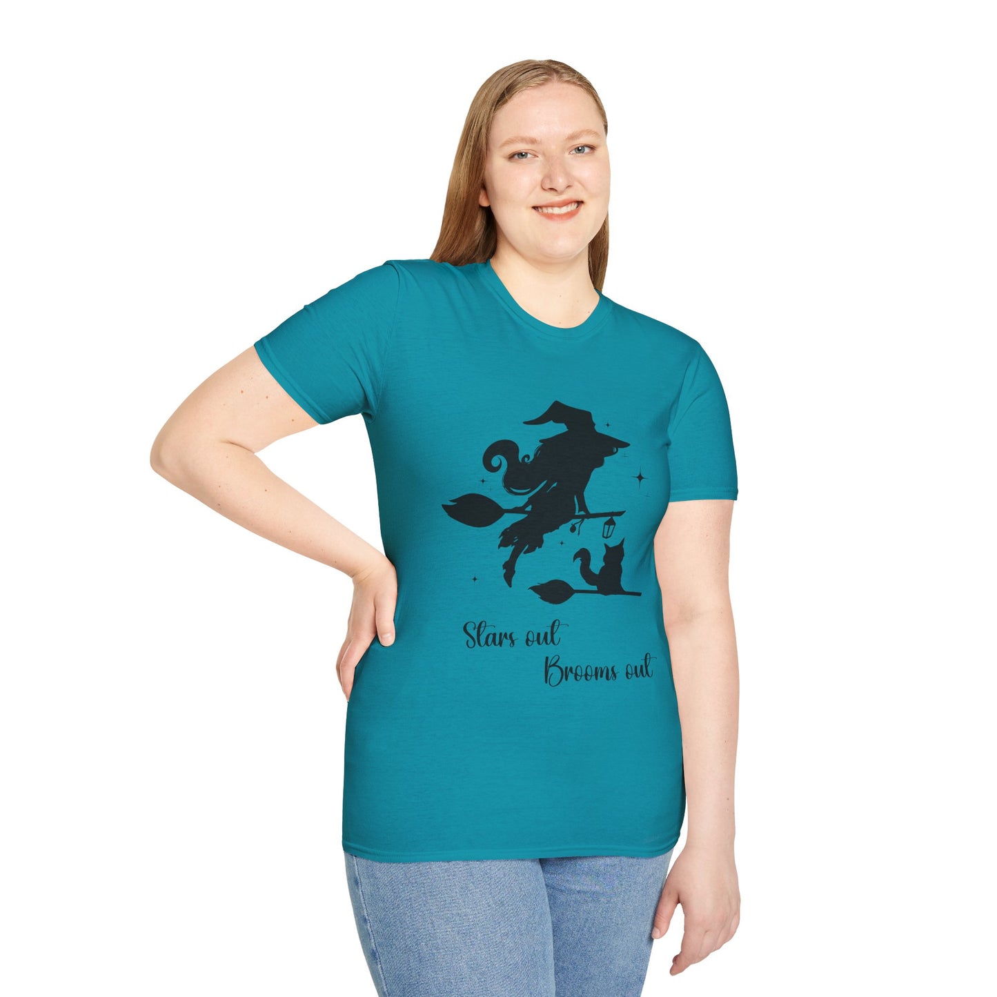 Dark Shadow Witch with Cat Unisex Softstyle T-Shirt XS-5XL