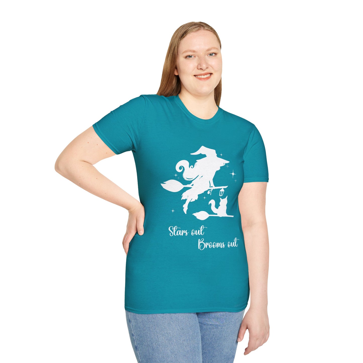 Light Shadow Witch with Cat Unisex Softstyle T-Shirt XS-5XL