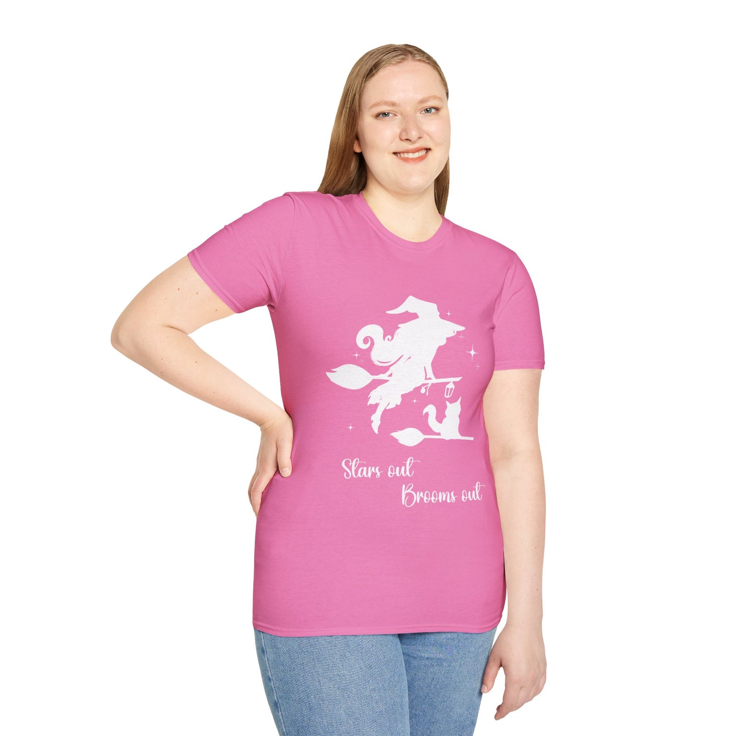 Light Shadow Witch with Cat Unisex Softstyle T-Shirt XS-5XL