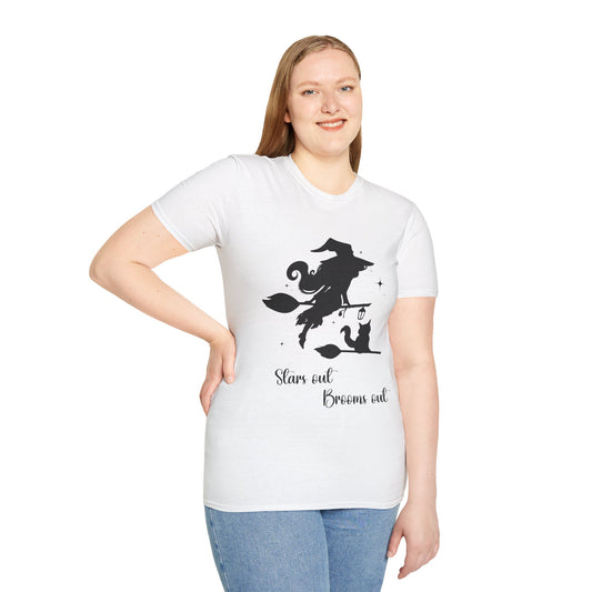 Dark Shadow Witch with Cat Unisex Softstyle T-Shirt XS-5XL