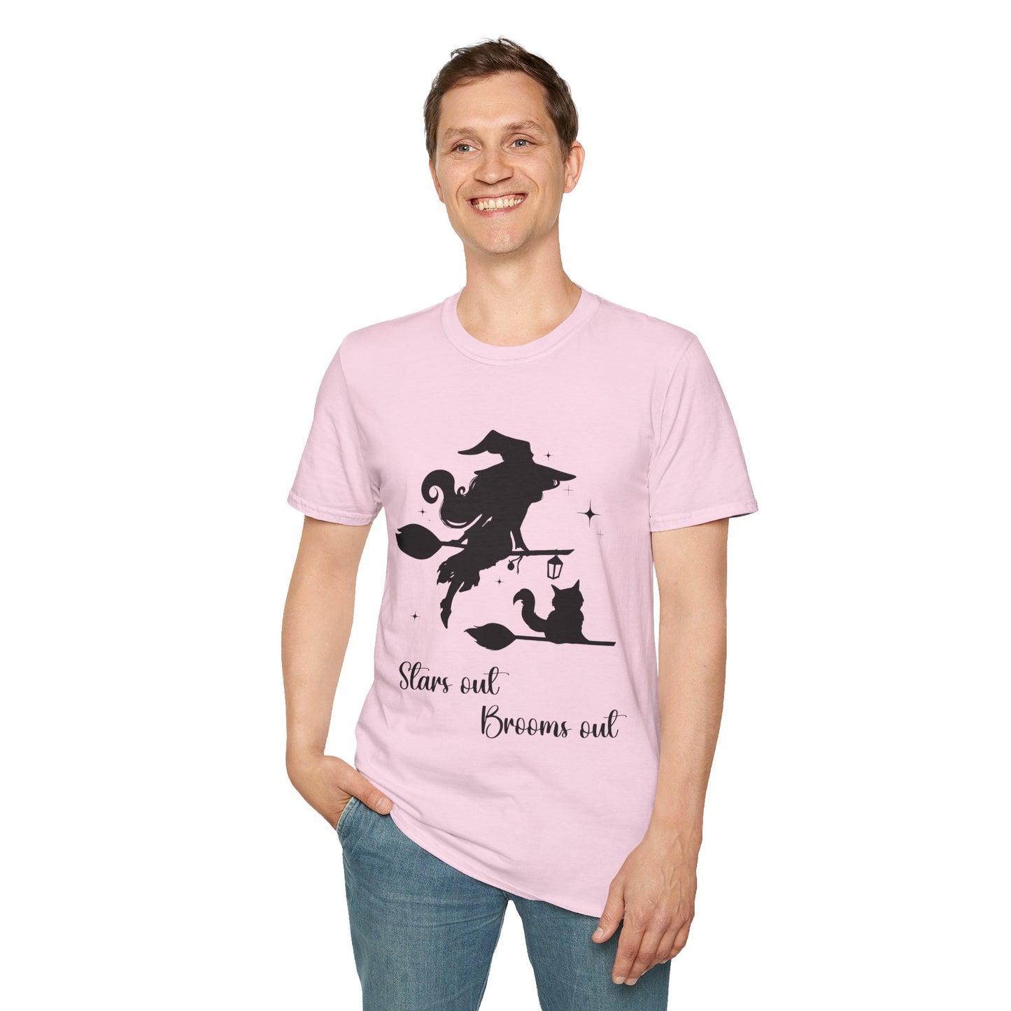 Dark Shadow Witch with Cat Unisex Softstyle T-Shirt XS-5XL
