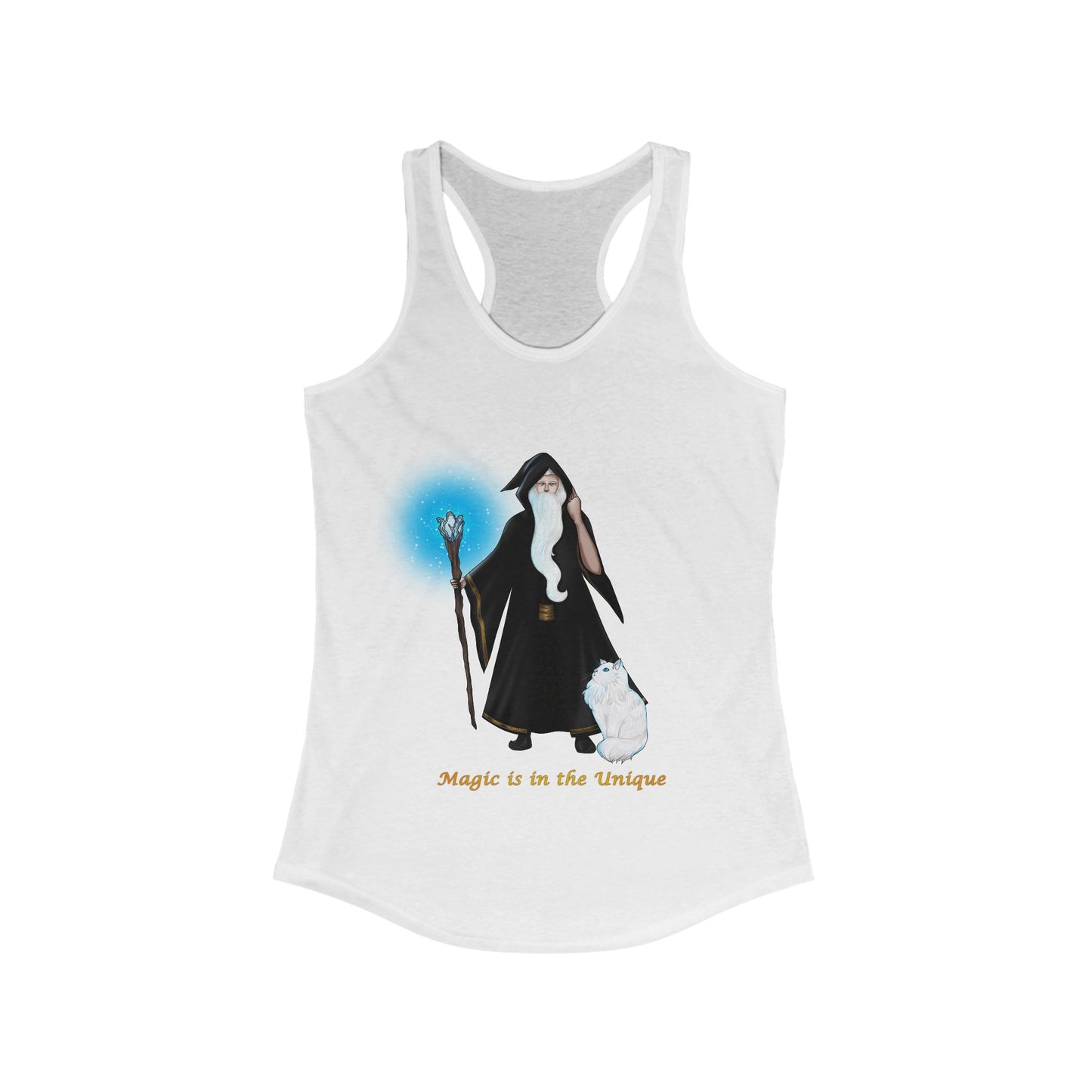 Magic in the Unique Wizard/Cat Familiar Women's Racerback Tank Top
