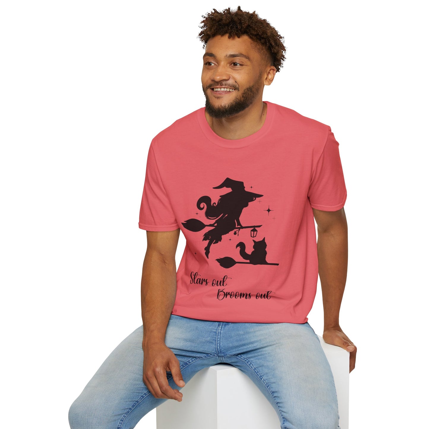 Dark Shadow Witch with Cat Unisex Softstyle T-Shirt XS-5XL