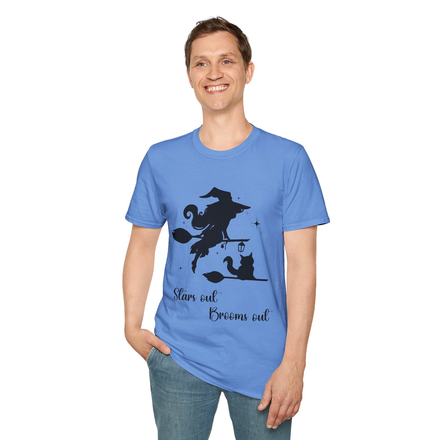Dark Shadow Witch with Cat Unisex Softstyle T-Shirt XS-5XL