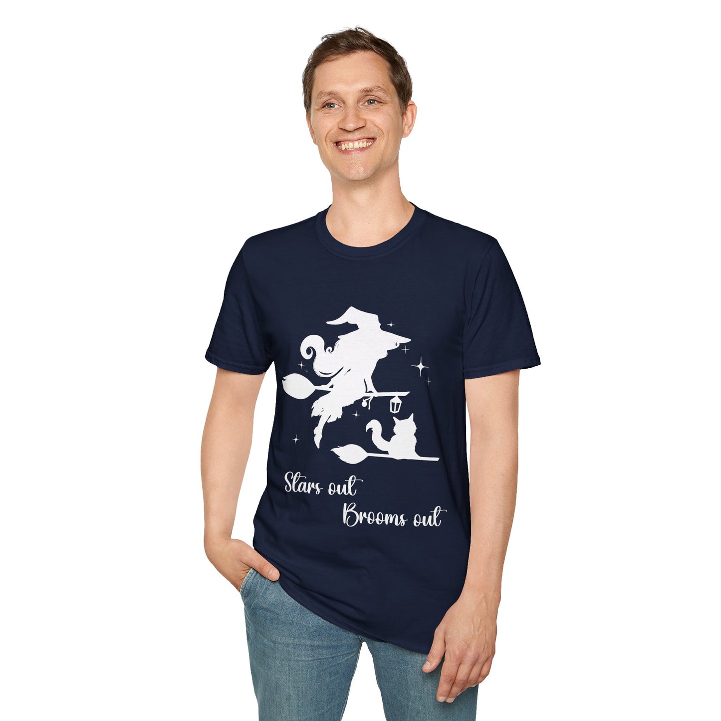 Light Shadow Witch with Cat Unisex Softstyle T-Shirt XS-5XL