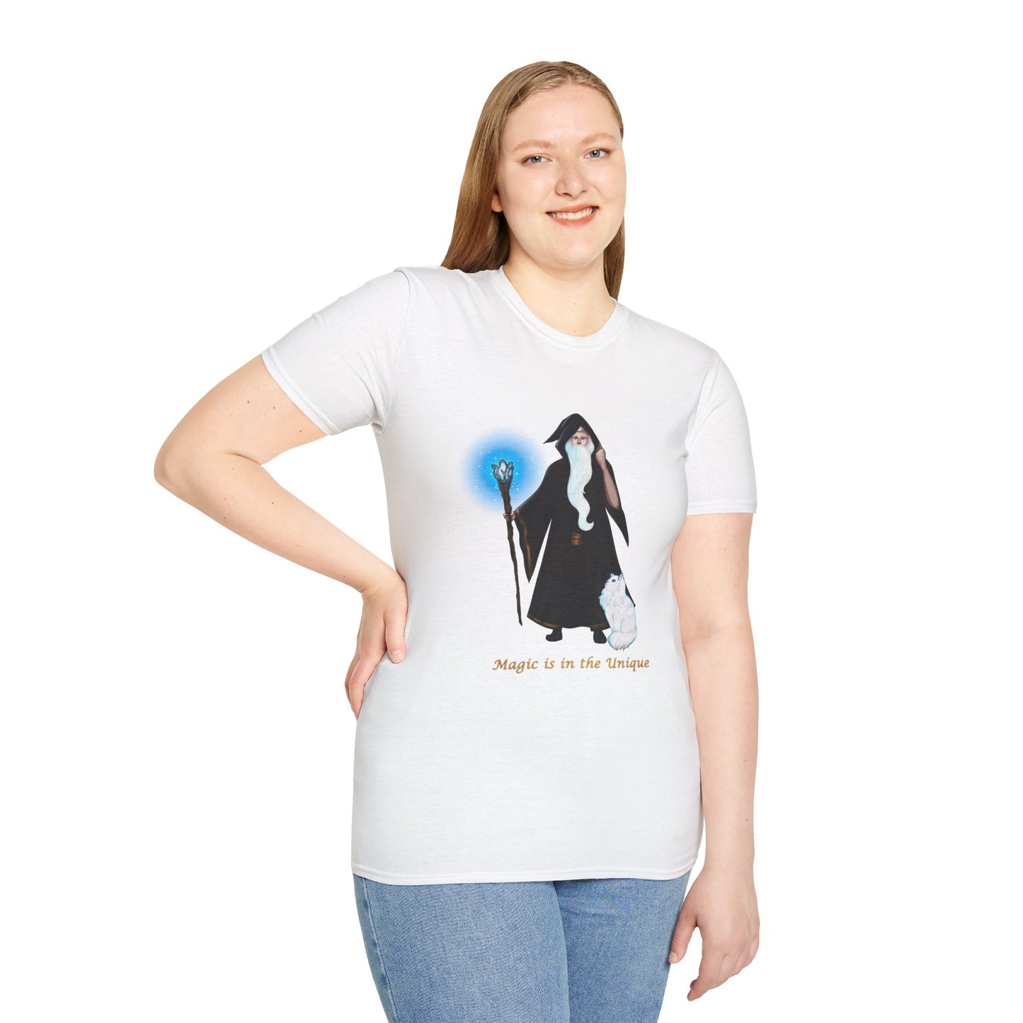 Magic in the Unique Wizard/Cat Familiar Unisex Softstyle T-Shirt XS-5XL