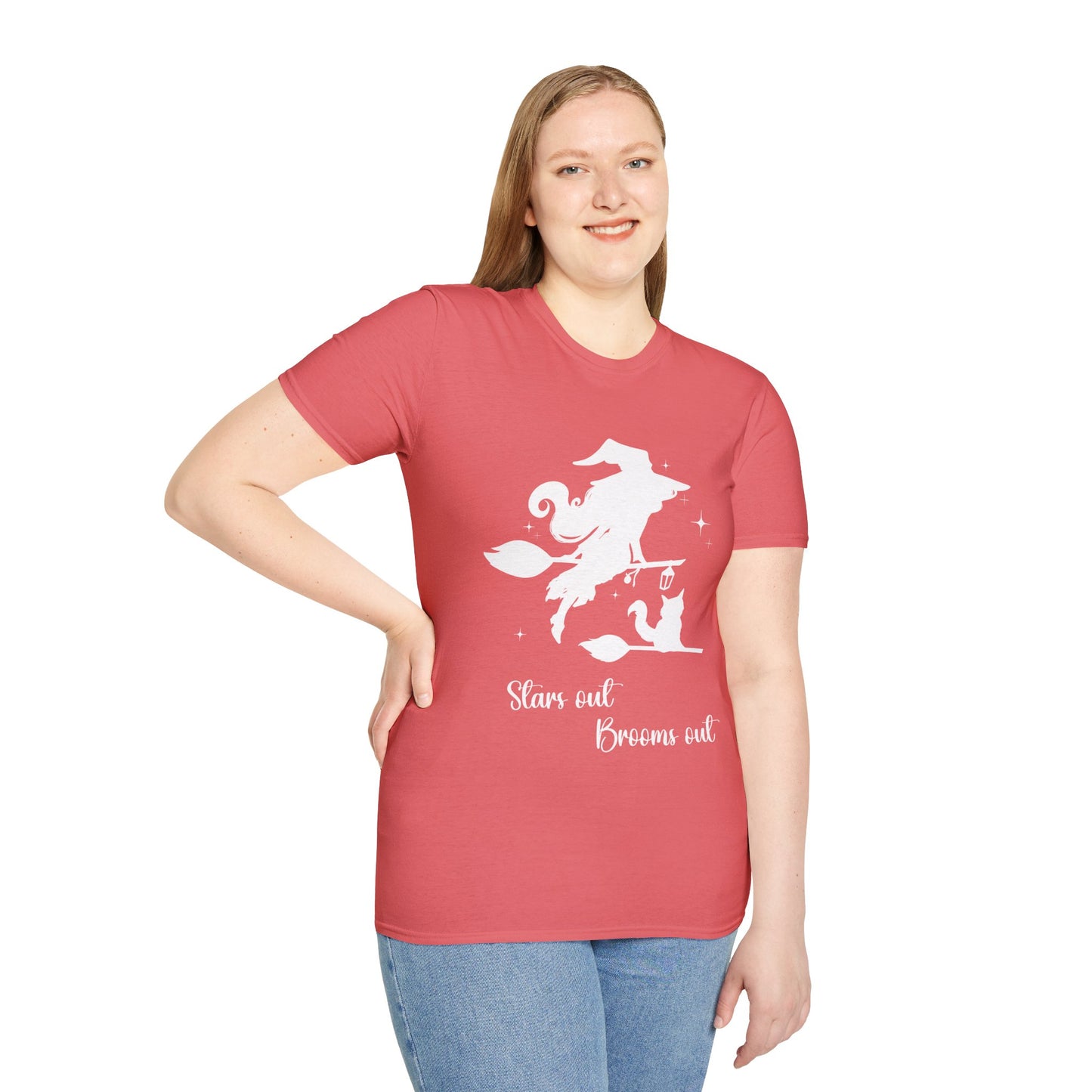 Light Shadow Witch with Cat Unisex Softstyle T-Shirt XS-5XL