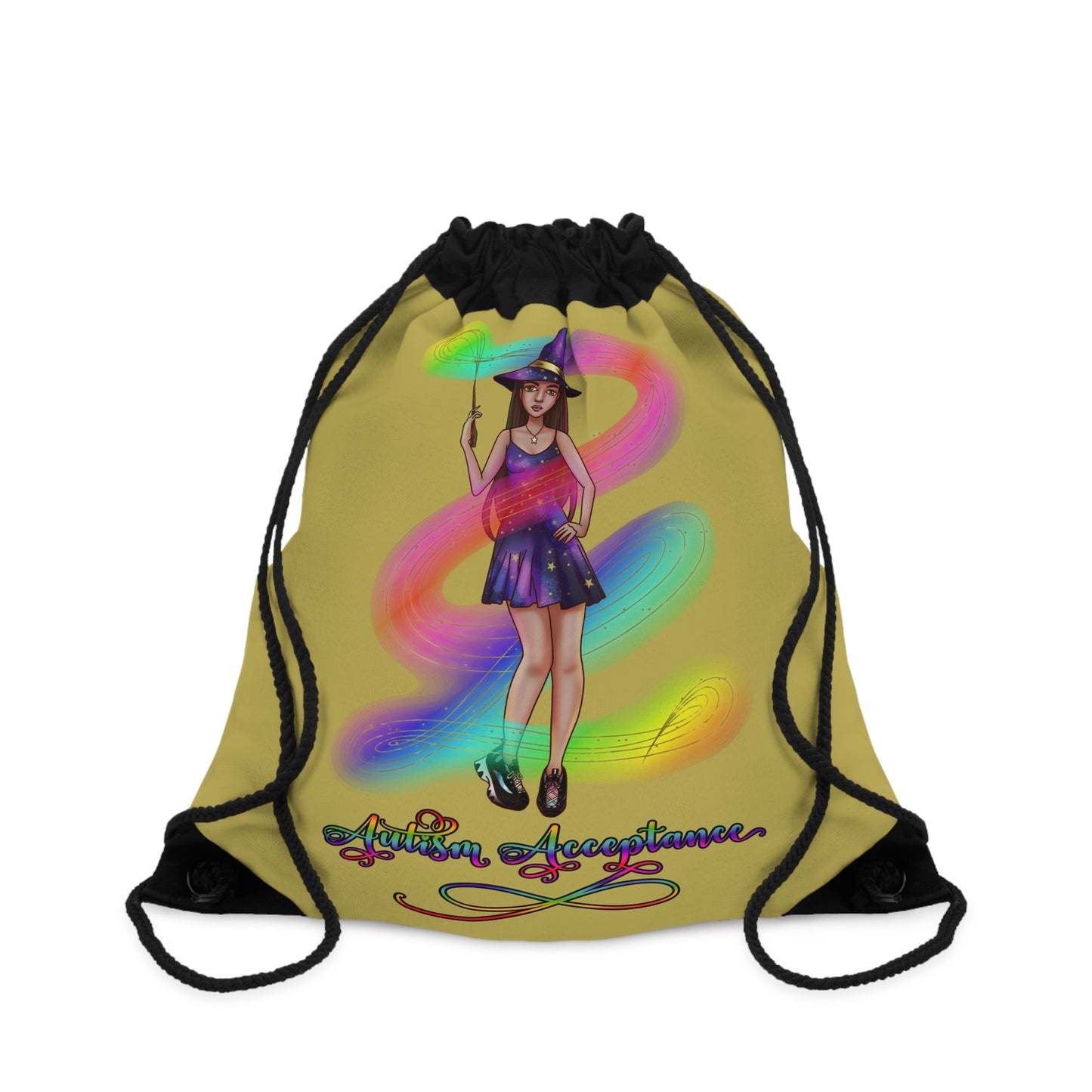 Autism Acceptance Magical Witch Drawstring Bag