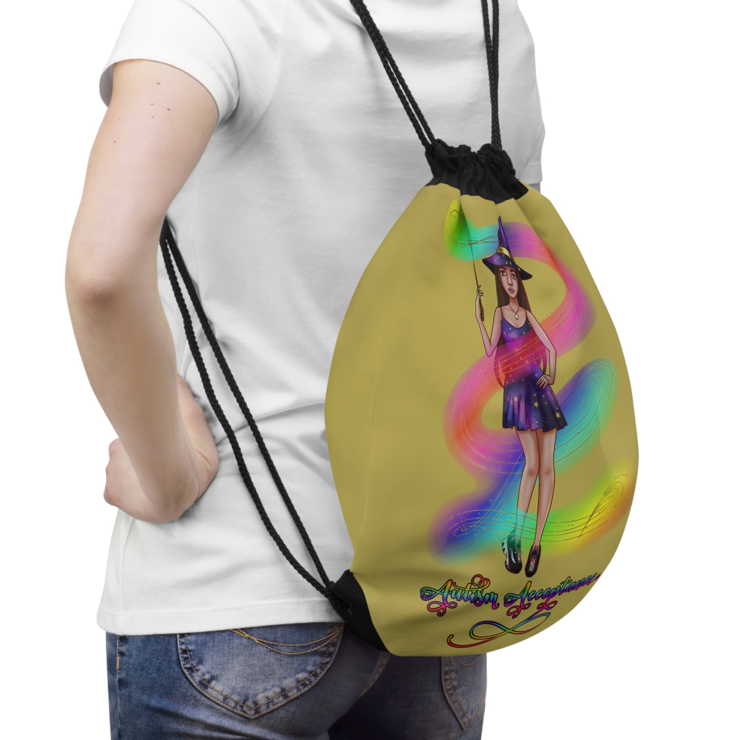 Autism Acceptance Magical Witch Drawstring Bag