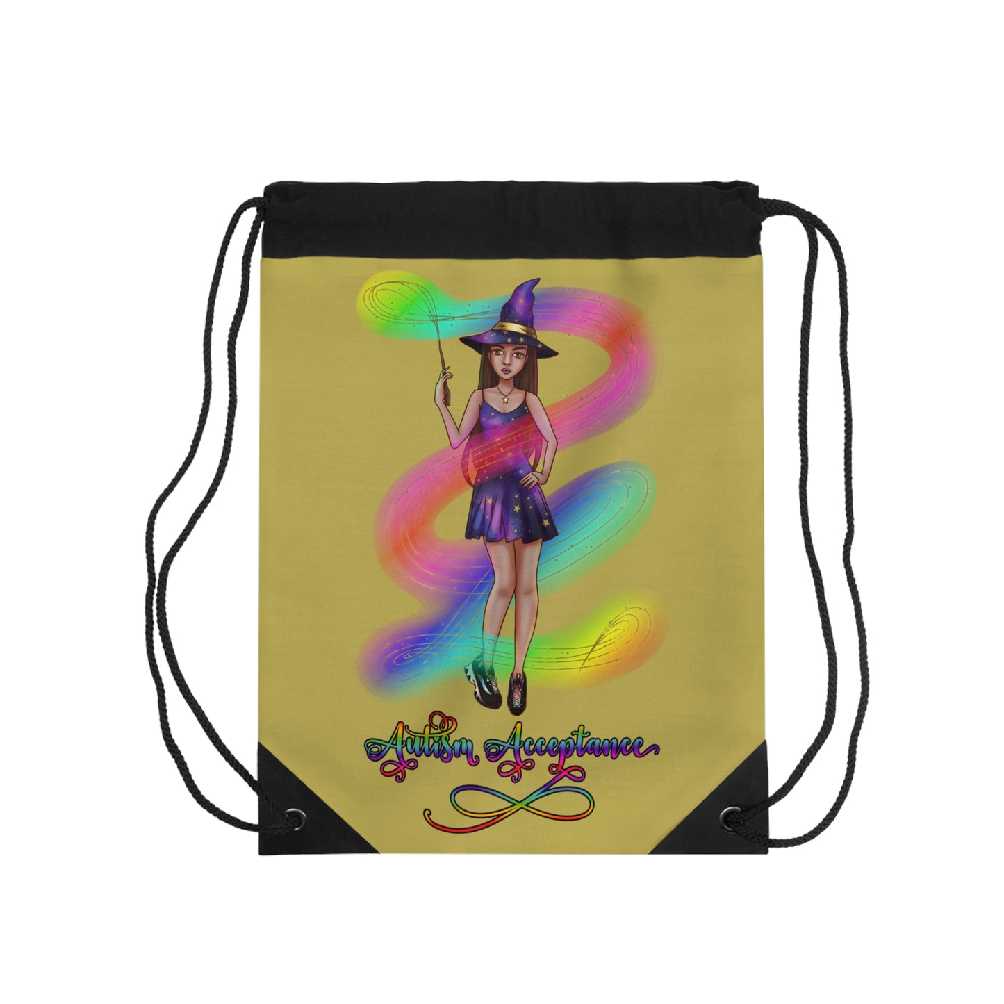 Autism Acceptance Magical Witch Drawstring Bag