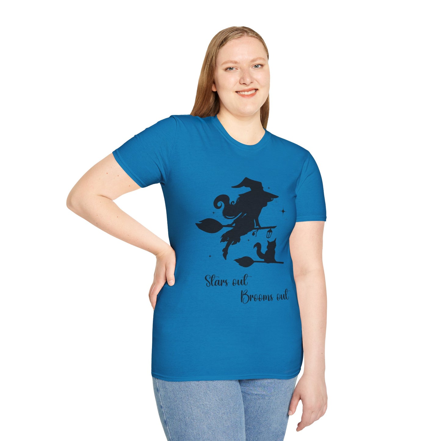 Dark Shadow Witch with Cat Unisex Softstyle T-Shirt XS-5XL