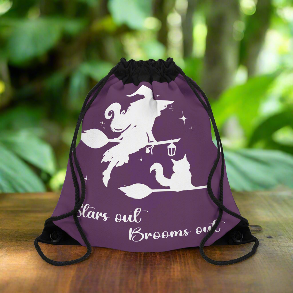 Light Shadow Witch with Cat Drawstring Bag