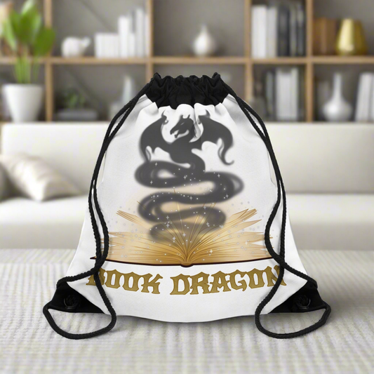 Book Dragon Drawstring Bag