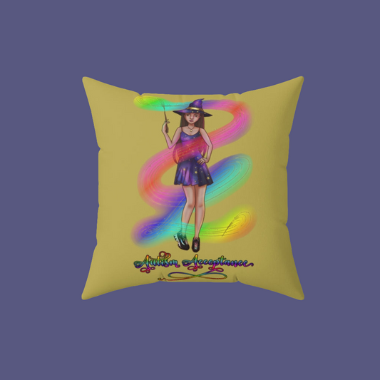 Autism Acceptance Magical Witch Decorative Pillow