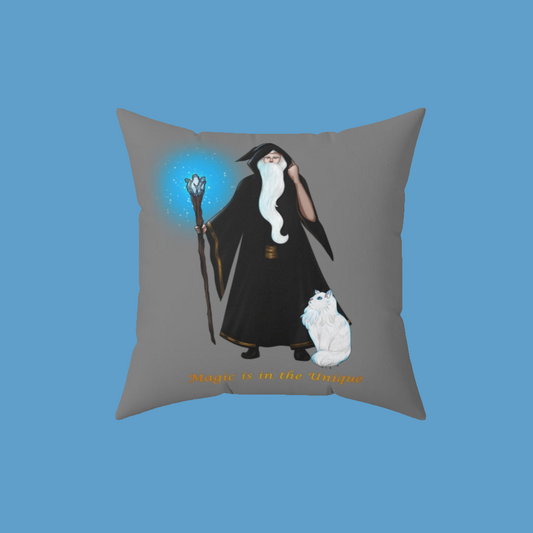 Magic in the Unique Wizard/Cat Familiar Decorative Pillow