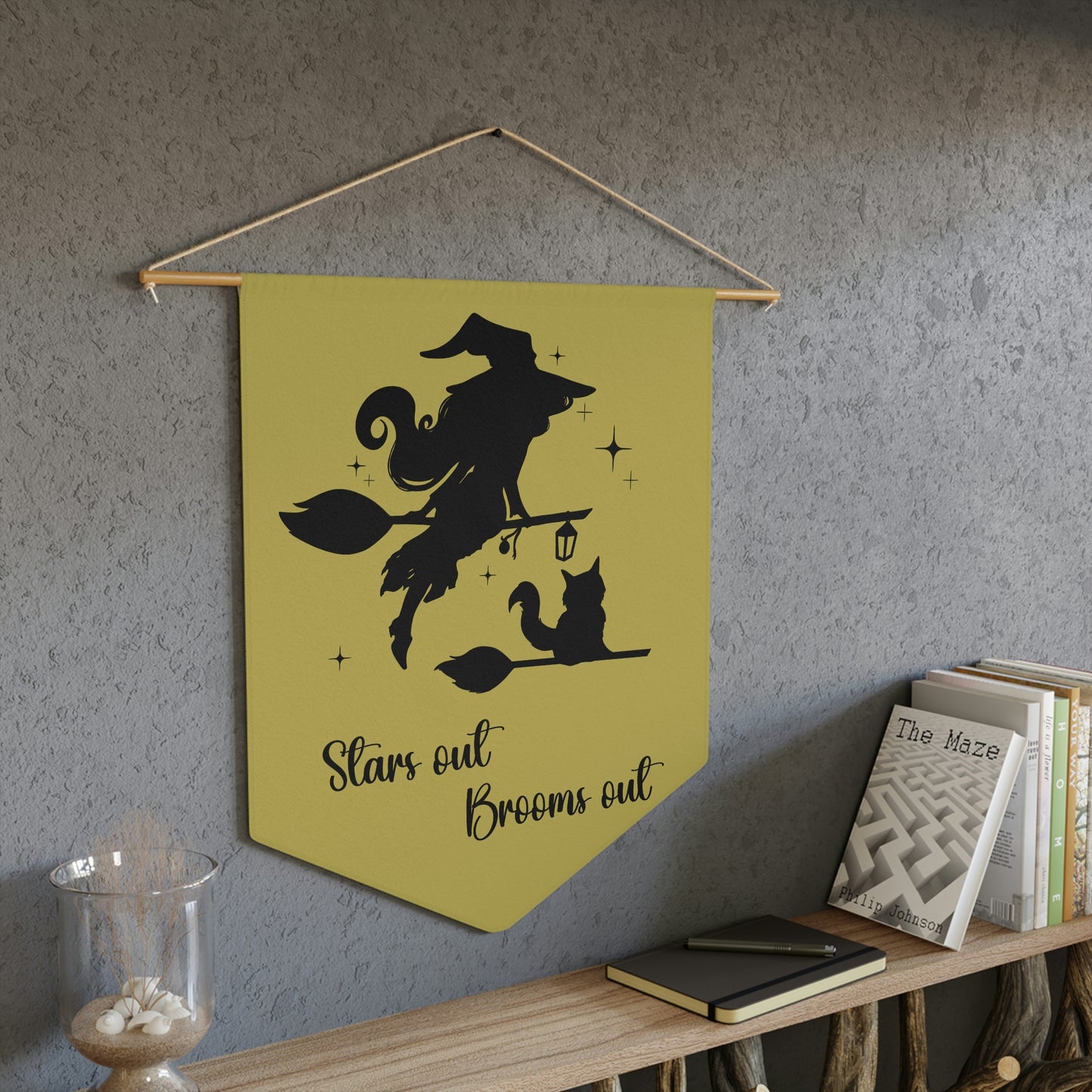 Dark Shadow Witch with Cat Pennant