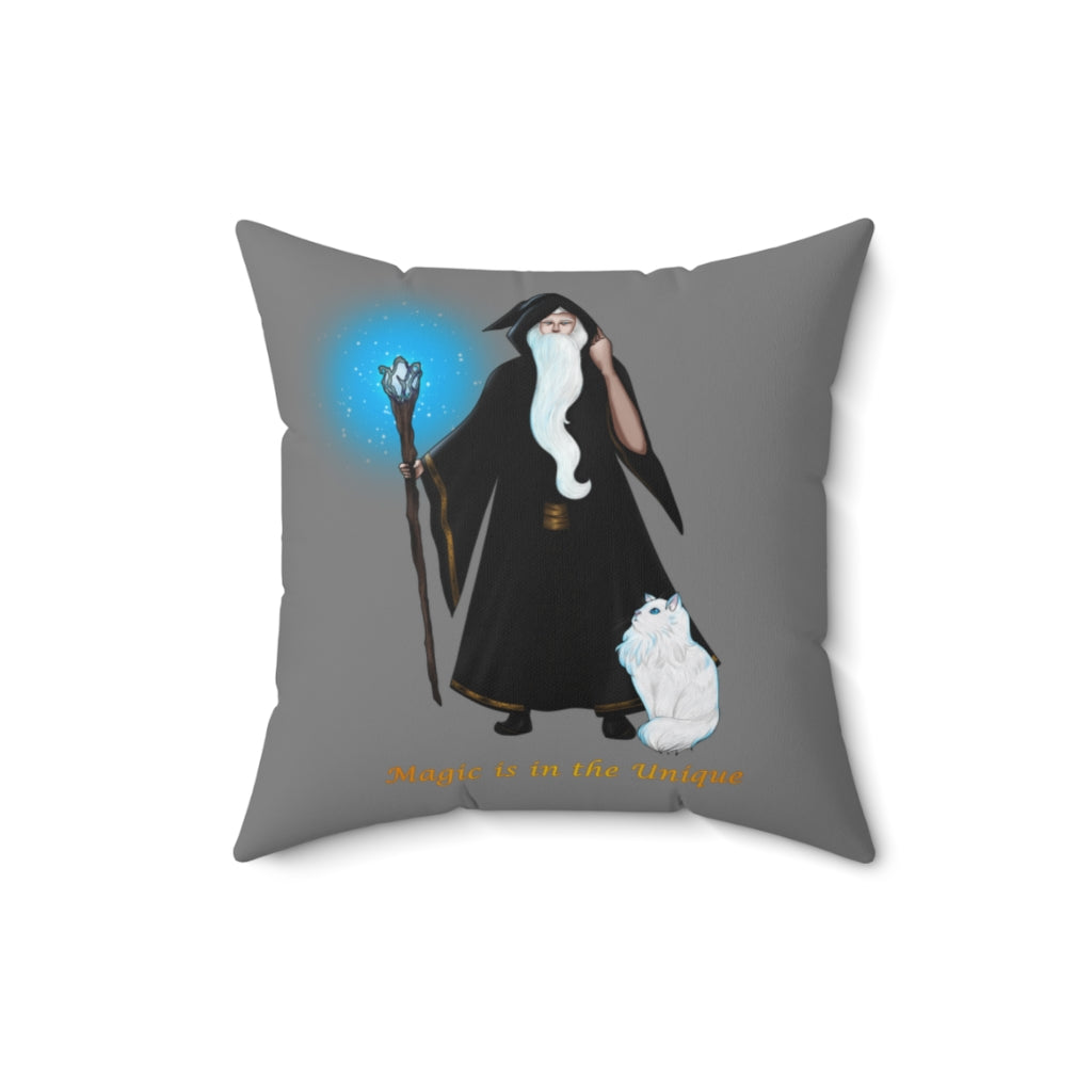 Magic in the Unique Wizard/Cat Familiar Decorative Pillow